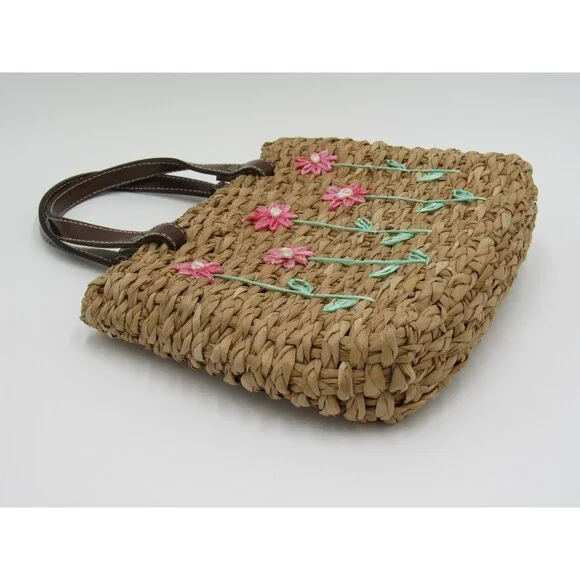 Lord & Taylor Purse Straw Rattan Handbag Retro Flowers Vacation Floral 90s VTG - Picture 12 of 16